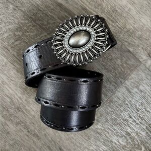 Fossil Genuine Leather Belt Silver Buckle Western Cowgirl Bohemian Large